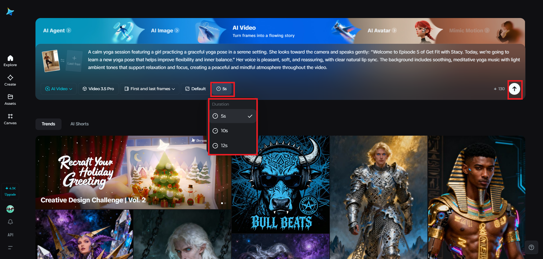 Choose video length and generate