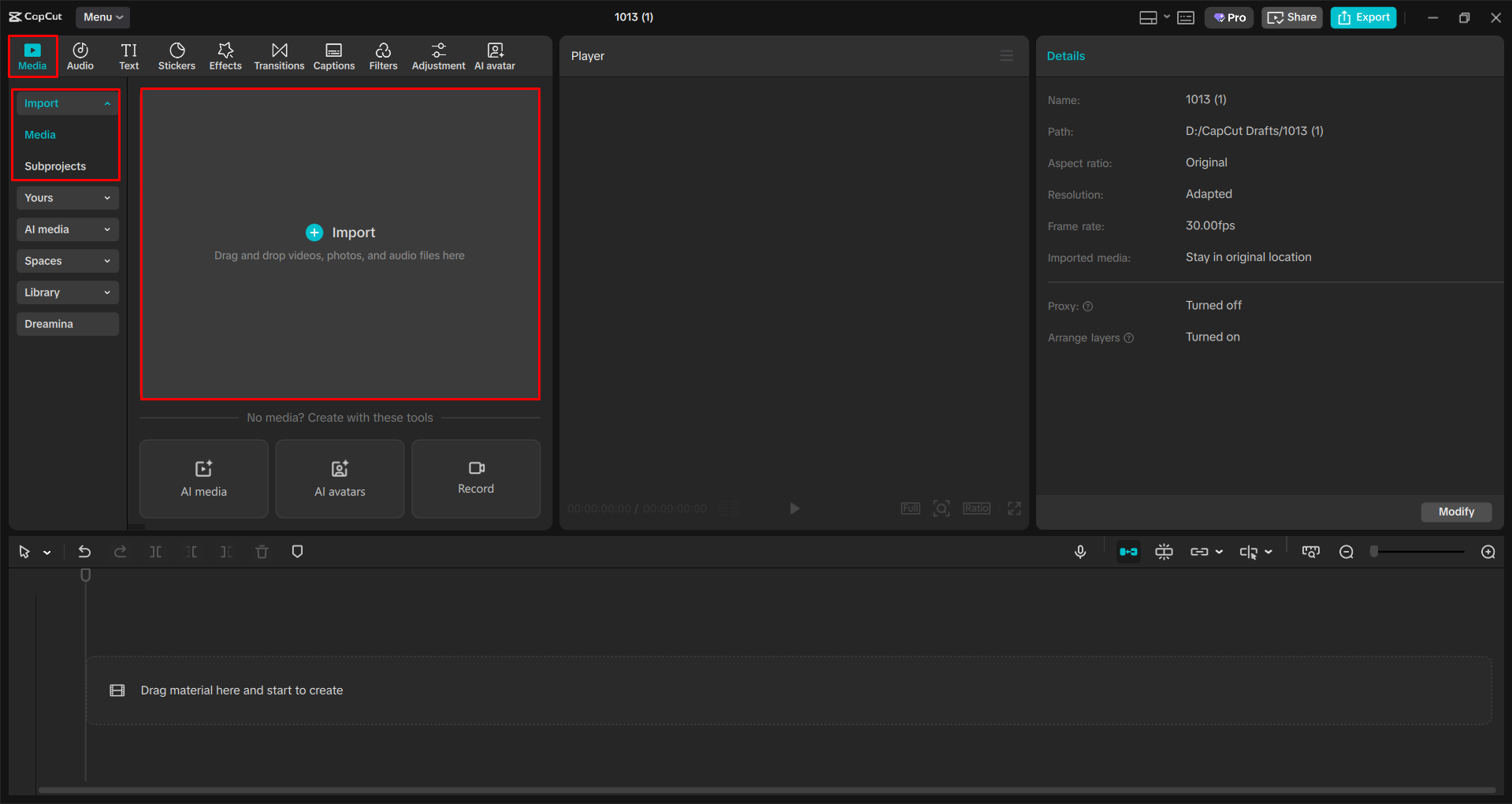 Importing an image into the CapCut desktop video editor