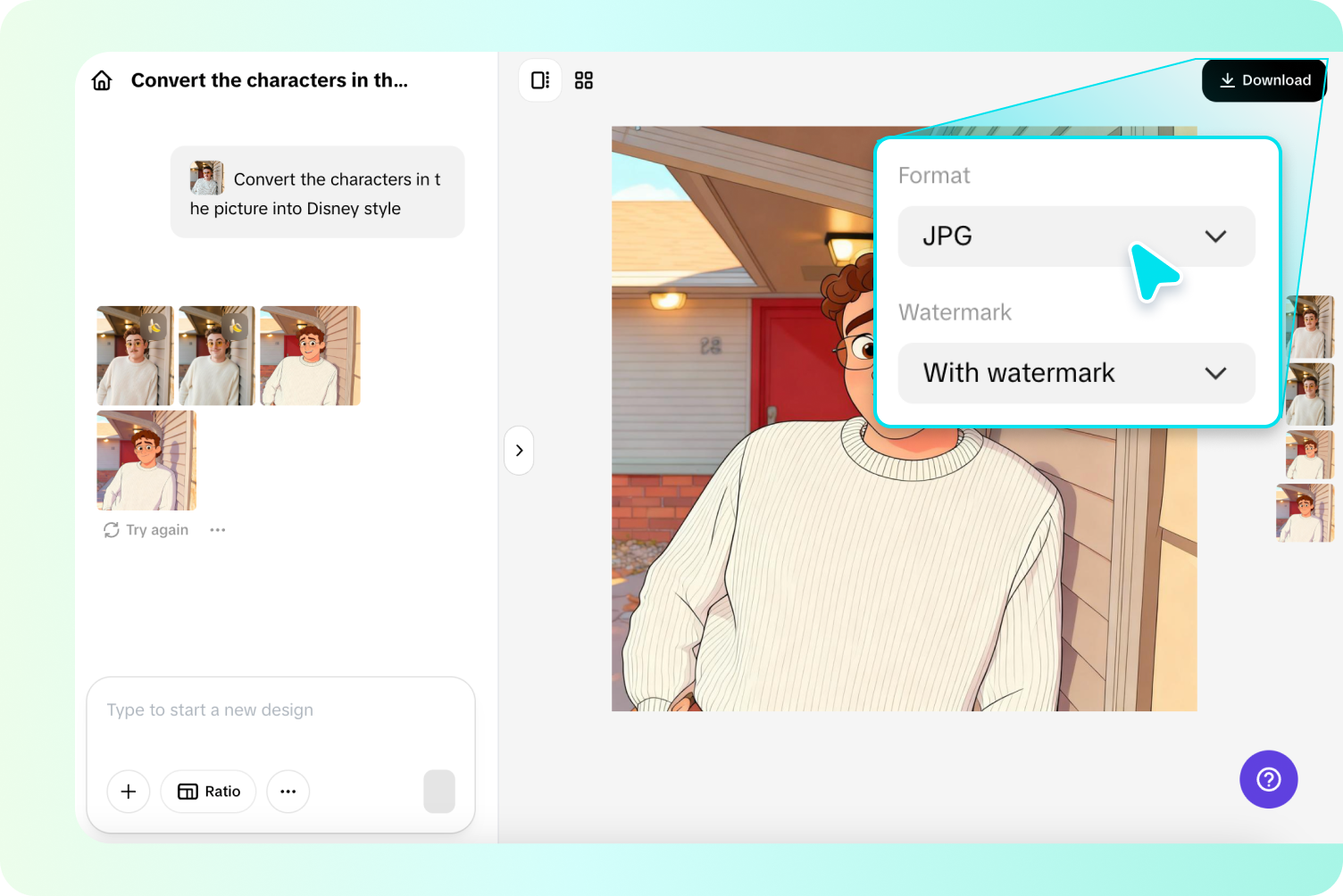 Exporting AI Disney poster from Pippit