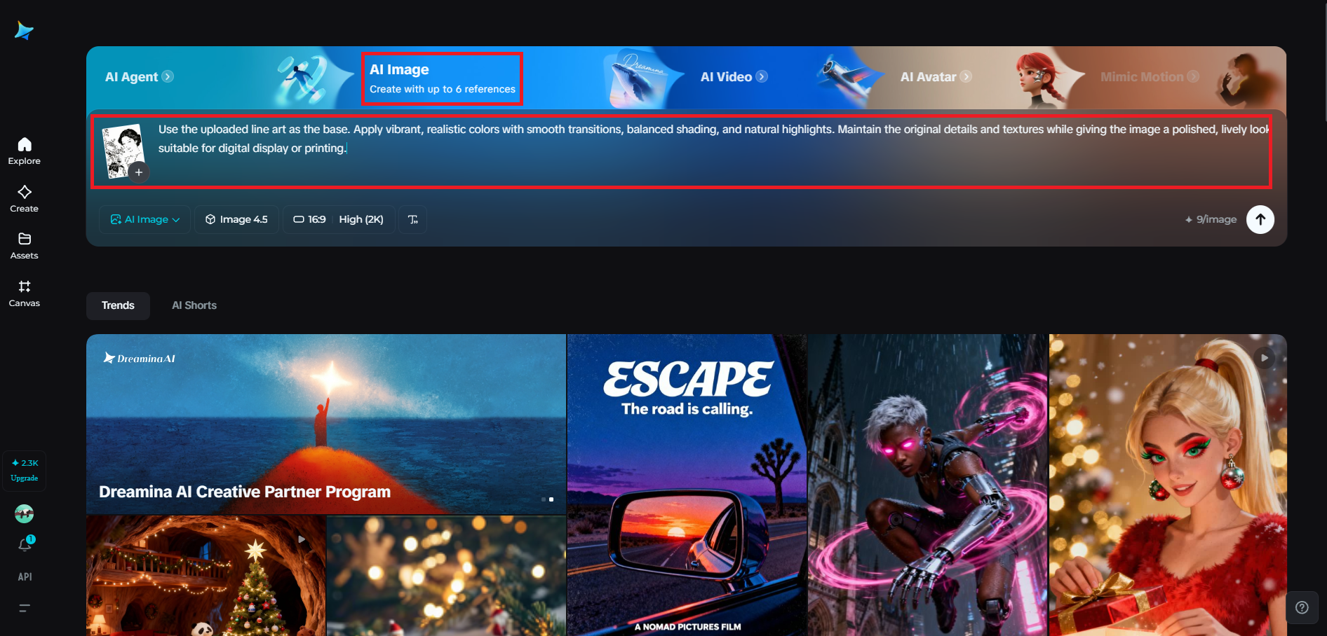 Unggah seni baris Anda dan berikan prompt yang jelas