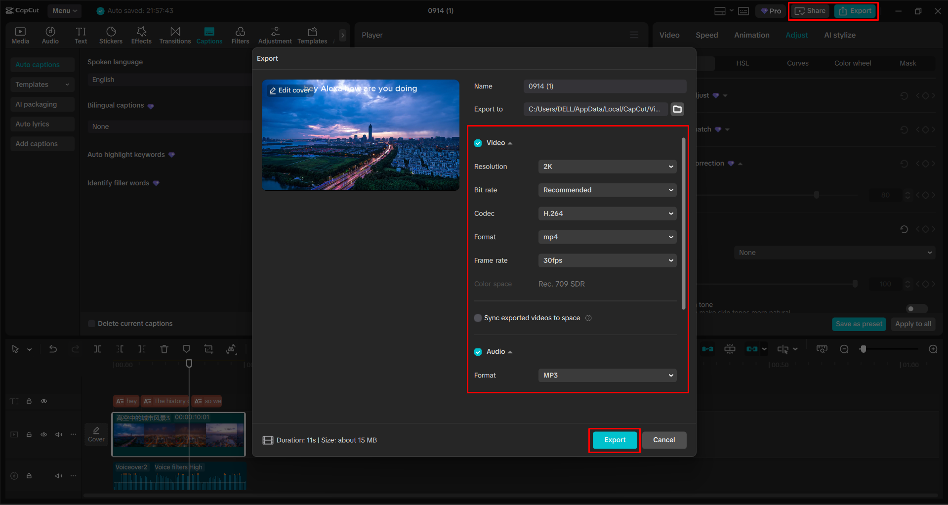 Exporting a video from the CapCut desktop video editor