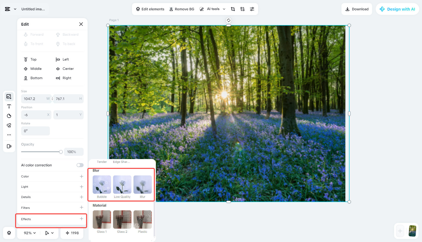 Select a blur effect for the photo