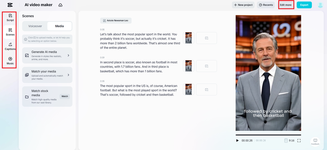 Basic editing screen