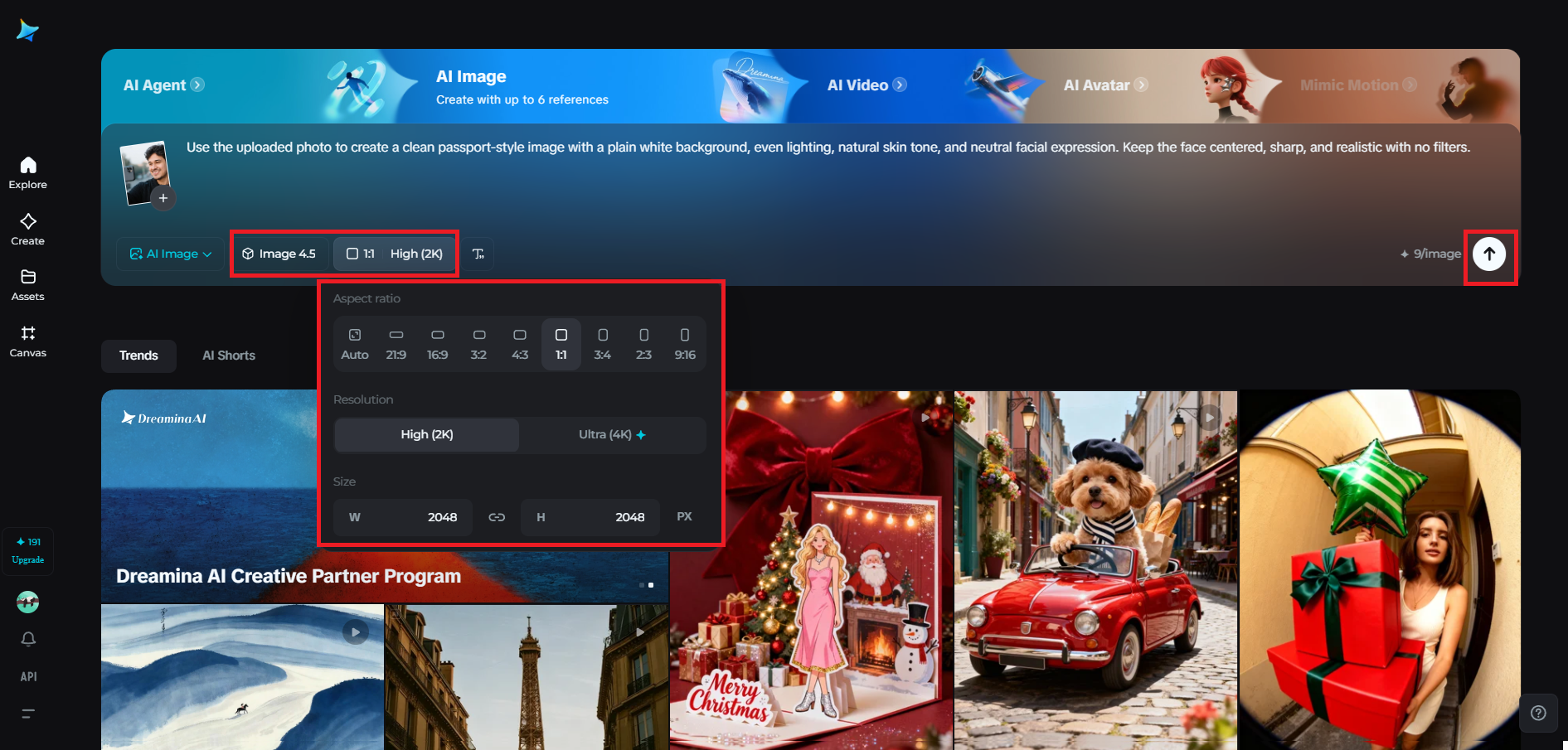 Select the model and adjust output settings