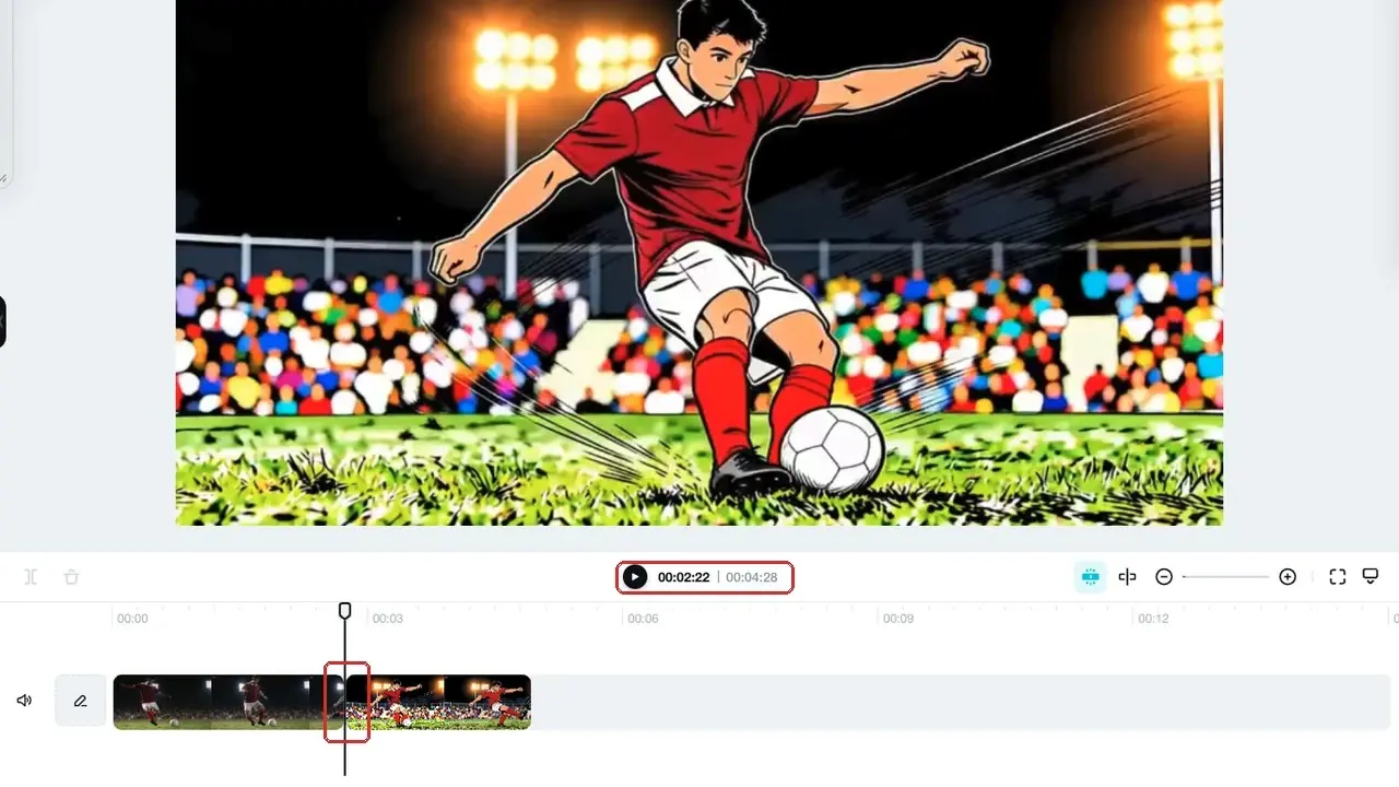 Anime-style soccer player dribbling on a stadium field under bright lights