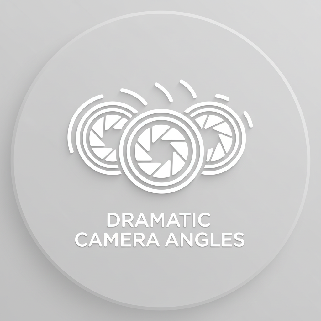 Minimal glyph of multi-blade aperture symbol for dramatic camera angles.