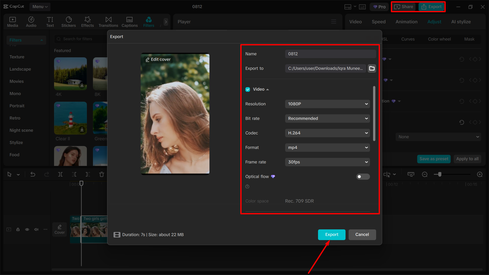 Exporting the media from the CapCut desktop video editor