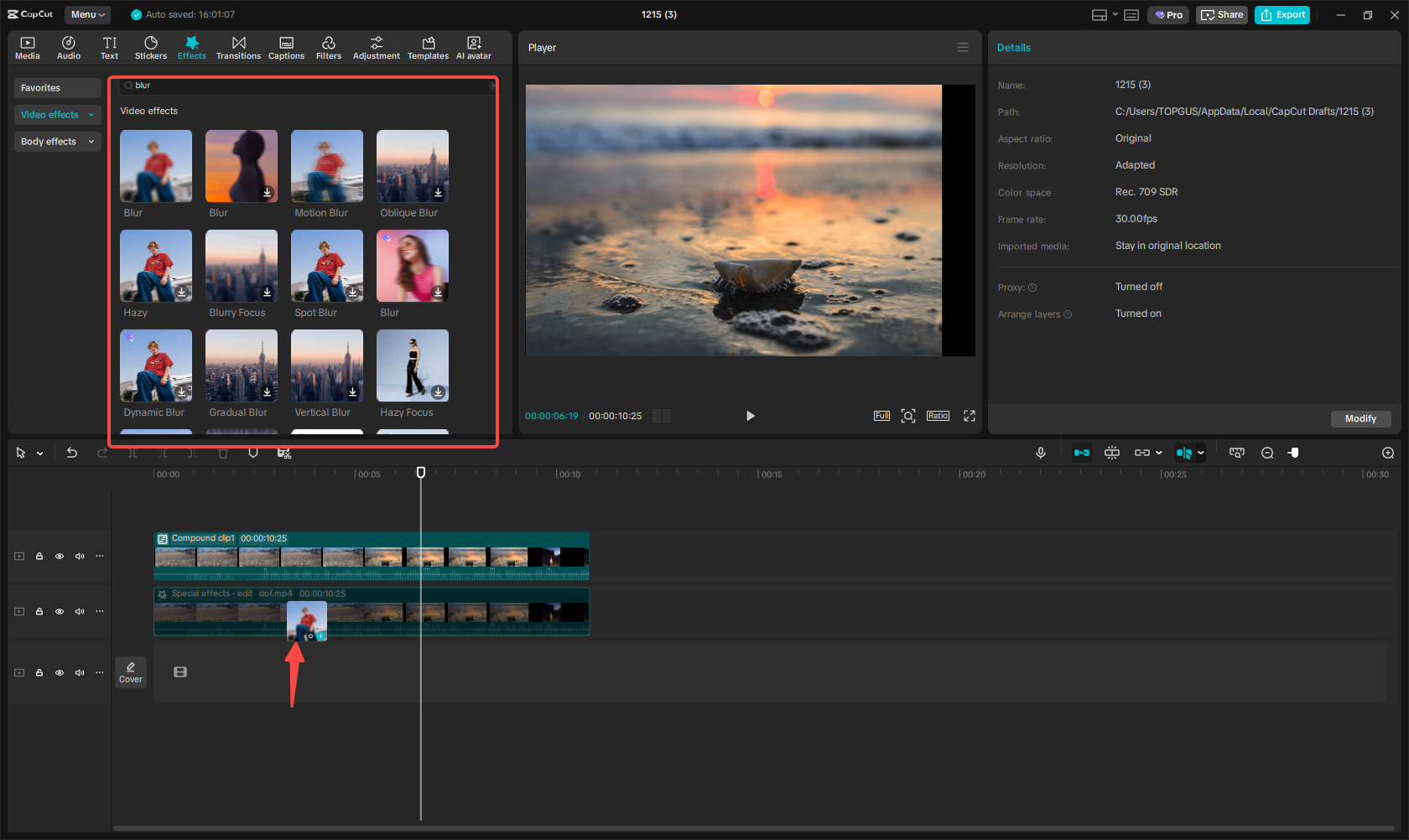 Apply blur effects to the second video layer