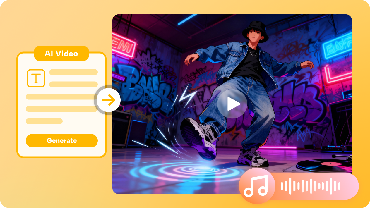 create rhythm-perfect dance videos with text descriptions