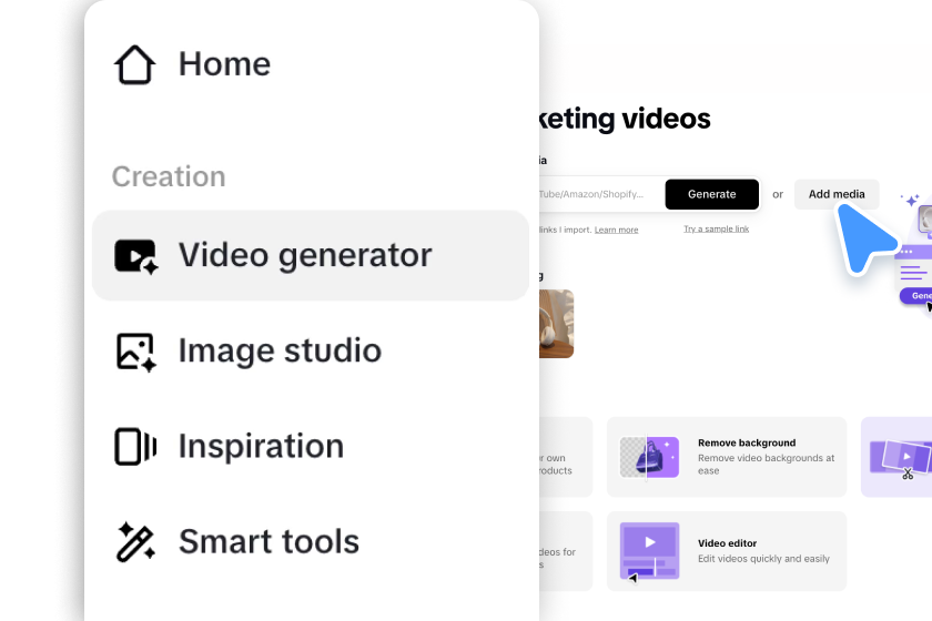 Pippit interface showing Link to Video feature generating a product demo for a walkthrough