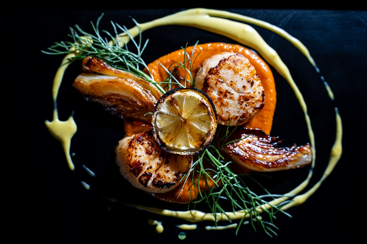 Backlit dish highlighting textures and colors