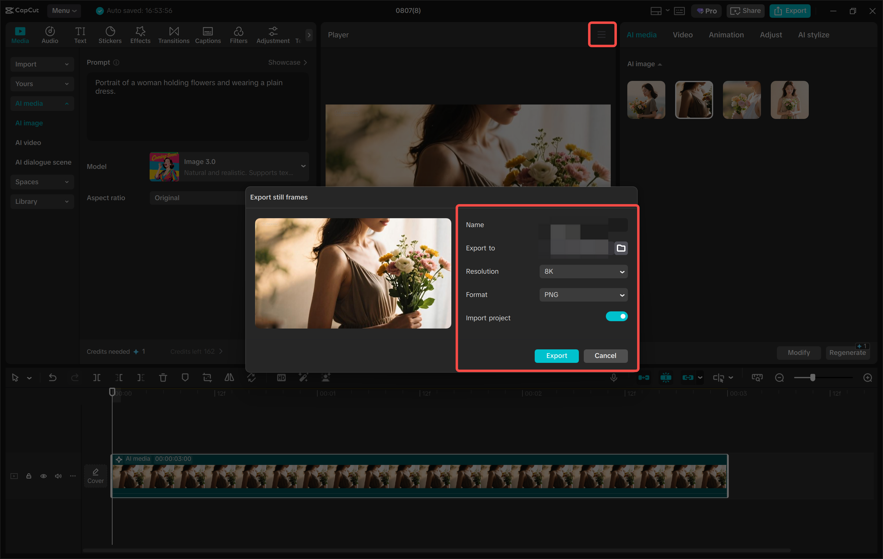 Downloading the AI-generated image from the CapCut desktop video editor