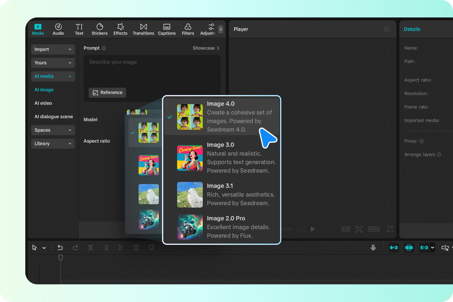 Accessing the AI image tool in CapCut