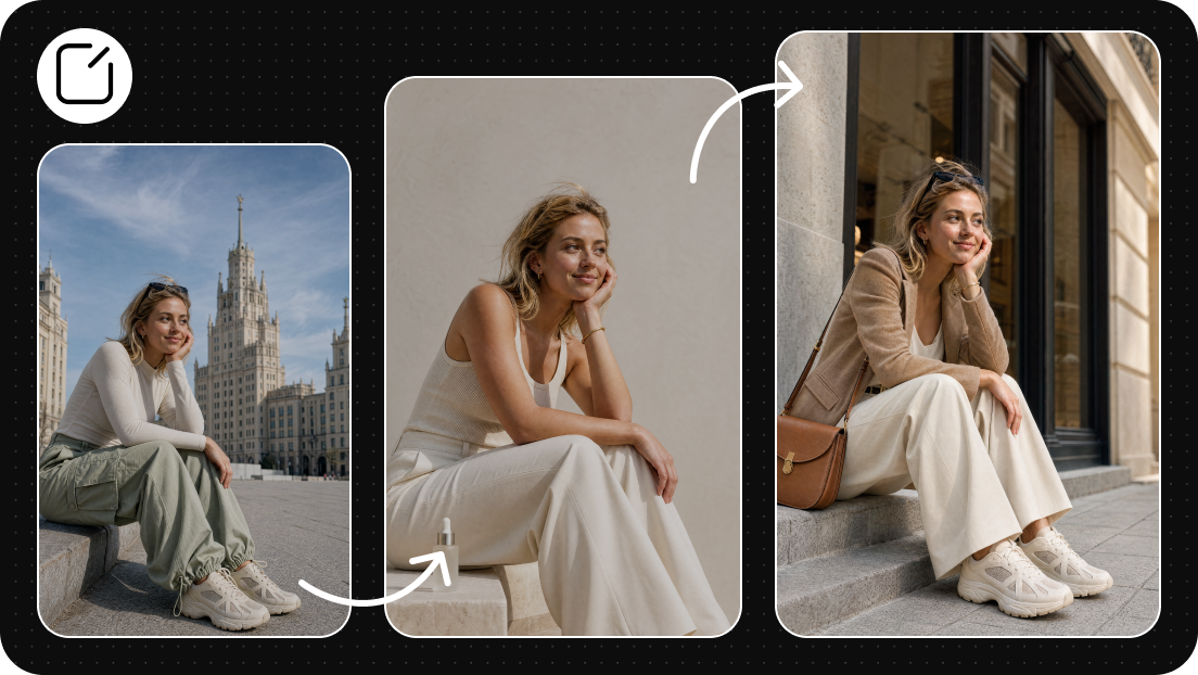 Swap outfits, products, or locations with consistency