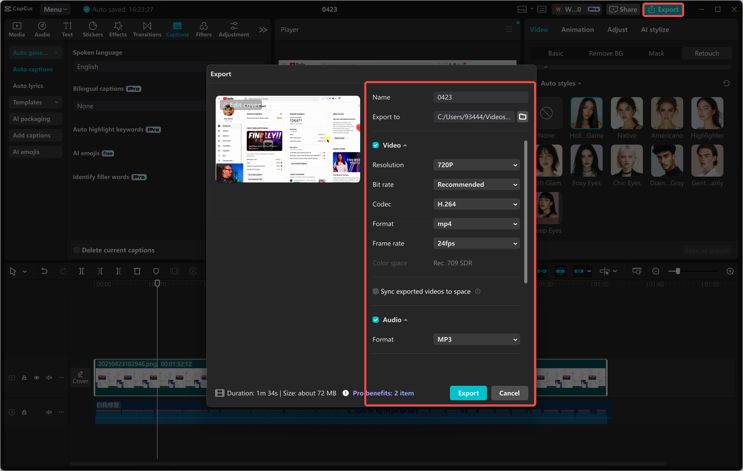Exporting video from the CapCut desktop video editor