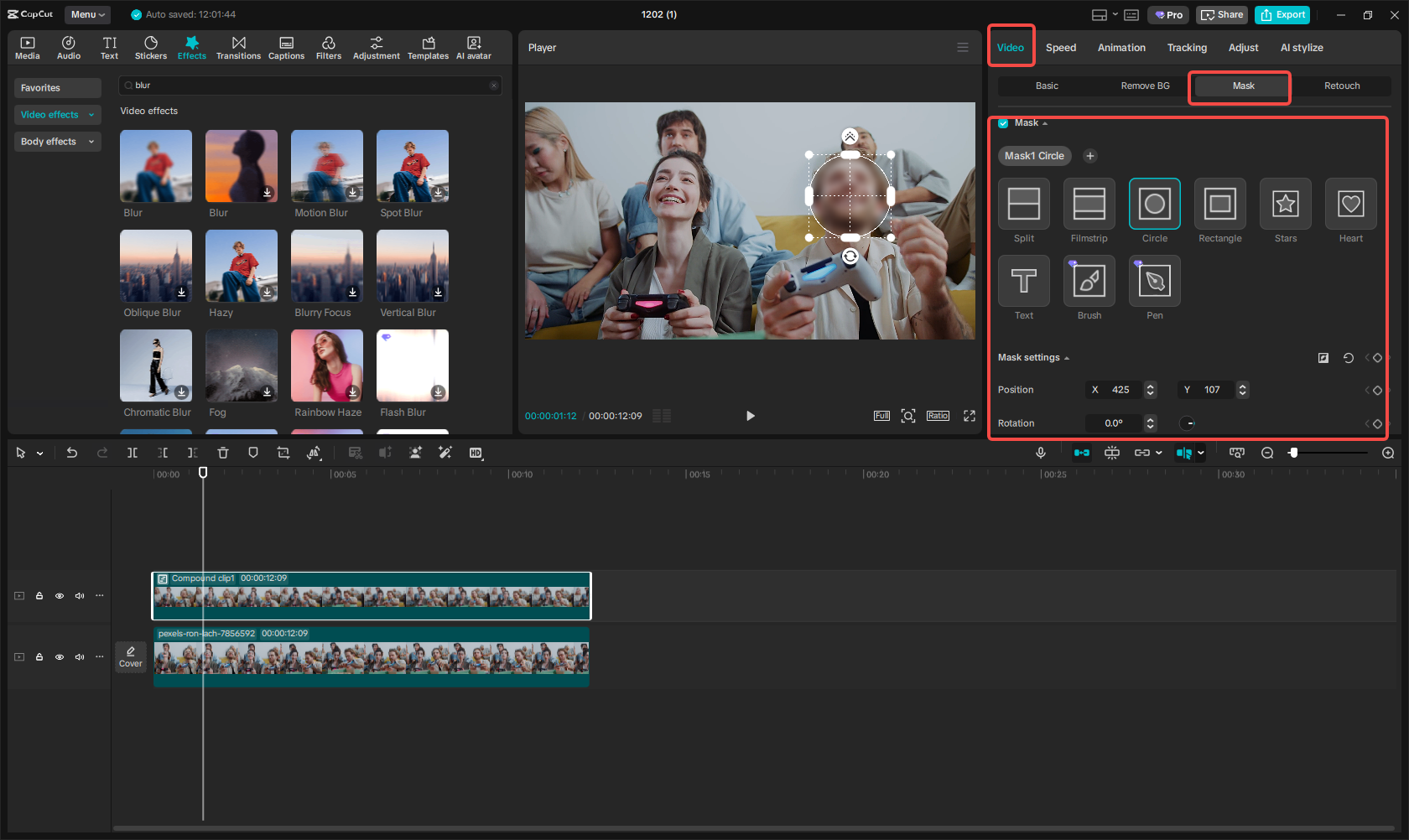 Apply a mask to the video