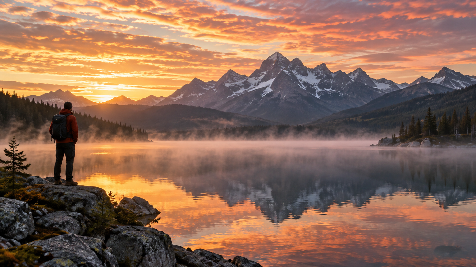 aesthetic sky AI prompts: Rose-Gold Mountain Dawn
