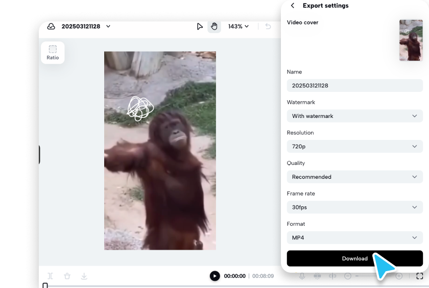Export and share your funny video