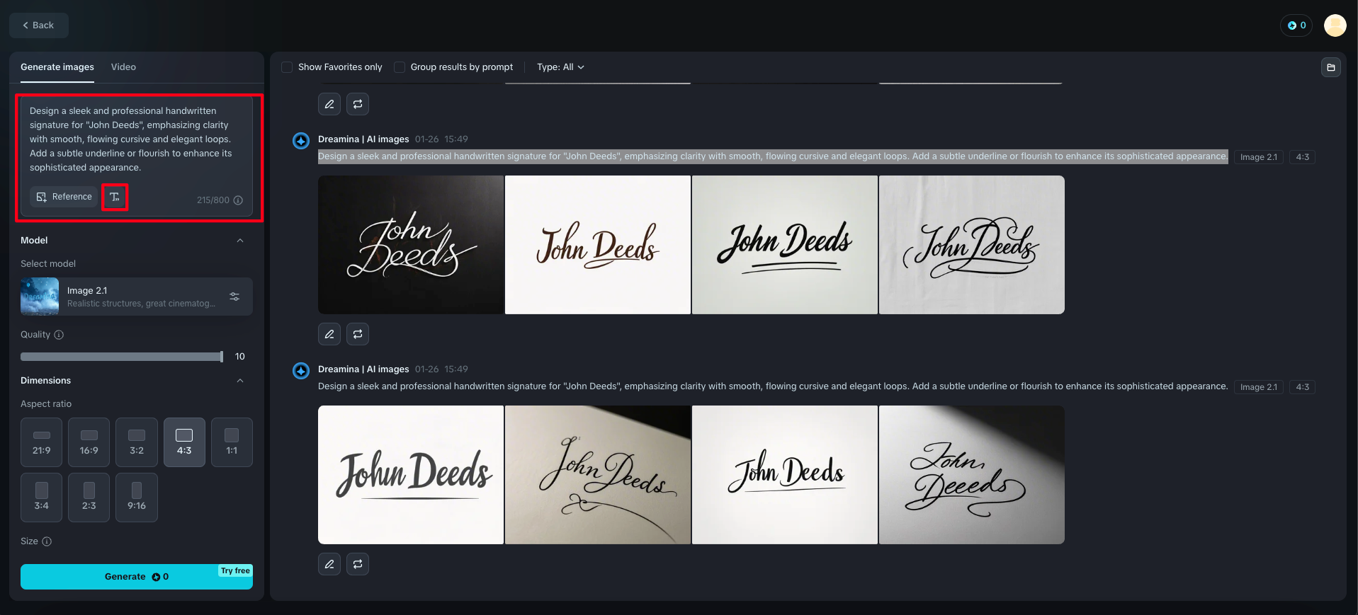 Insert your prompt into the handwritten signature generator AI