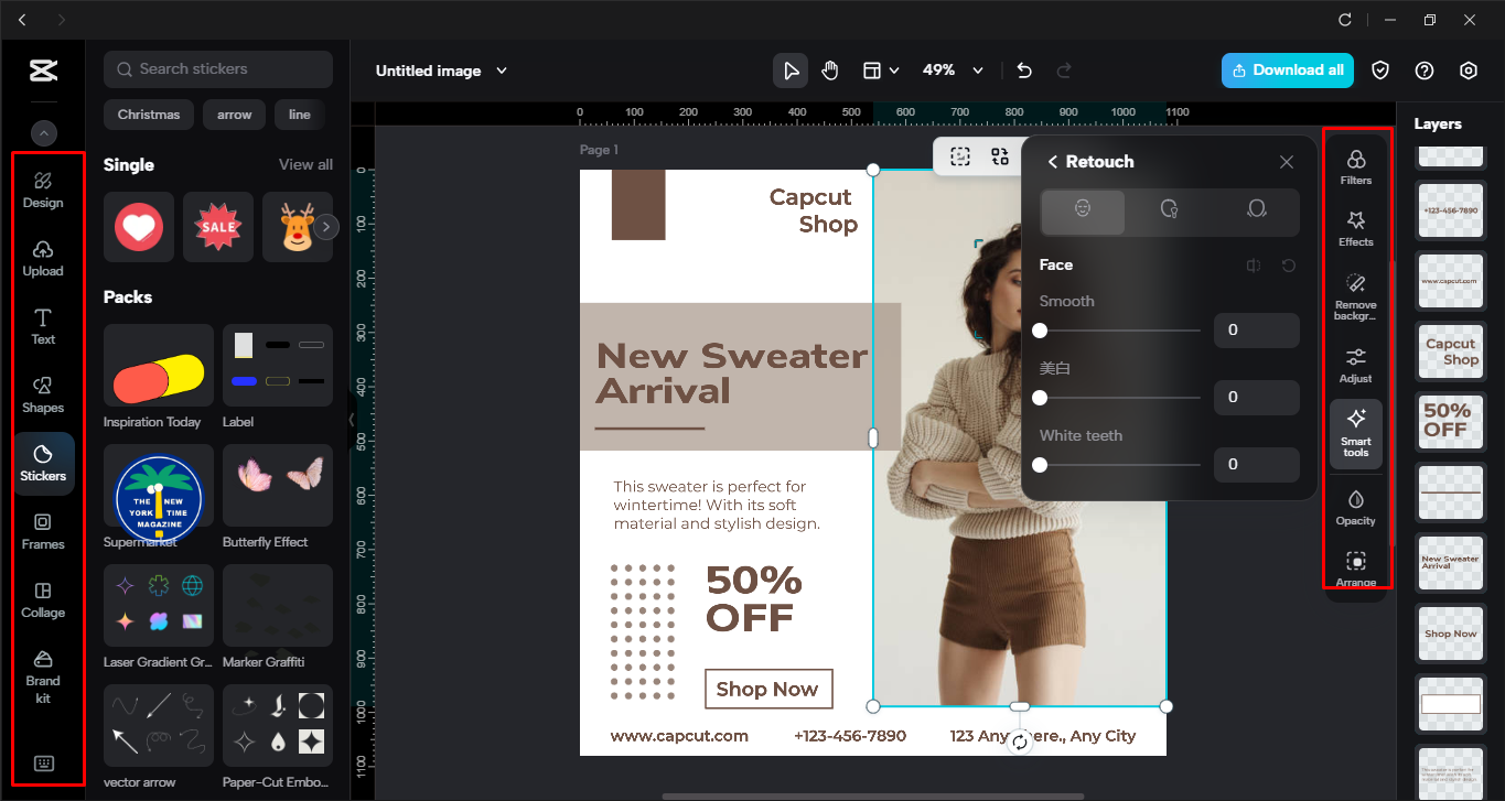 Vylepšení obrazu v editoru videa pro stolní počítače CapCut