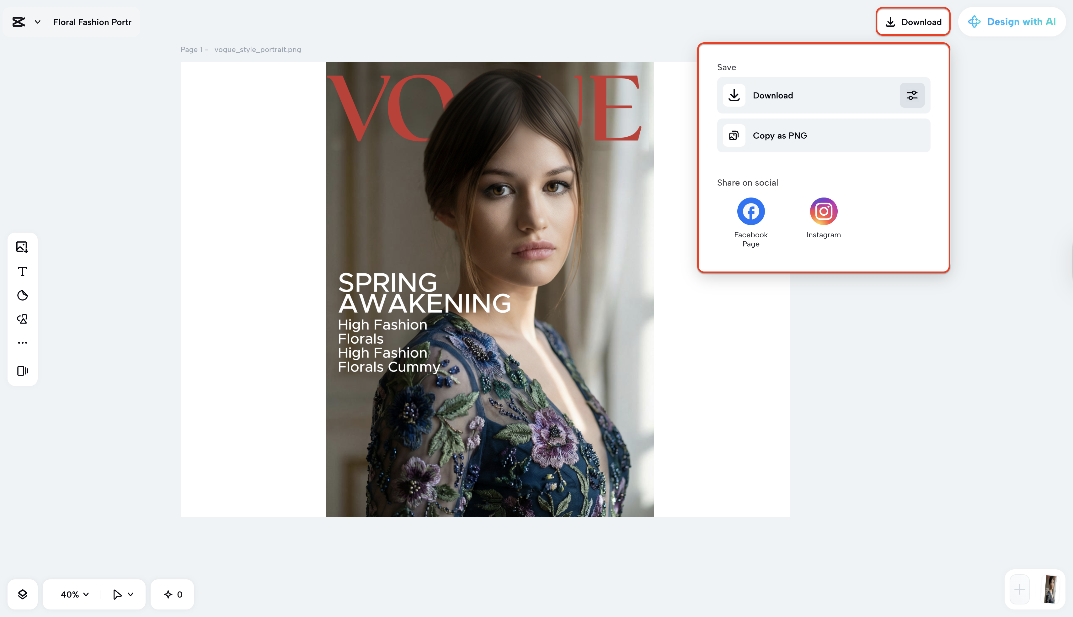 Export and share your Vogue AI generated cover