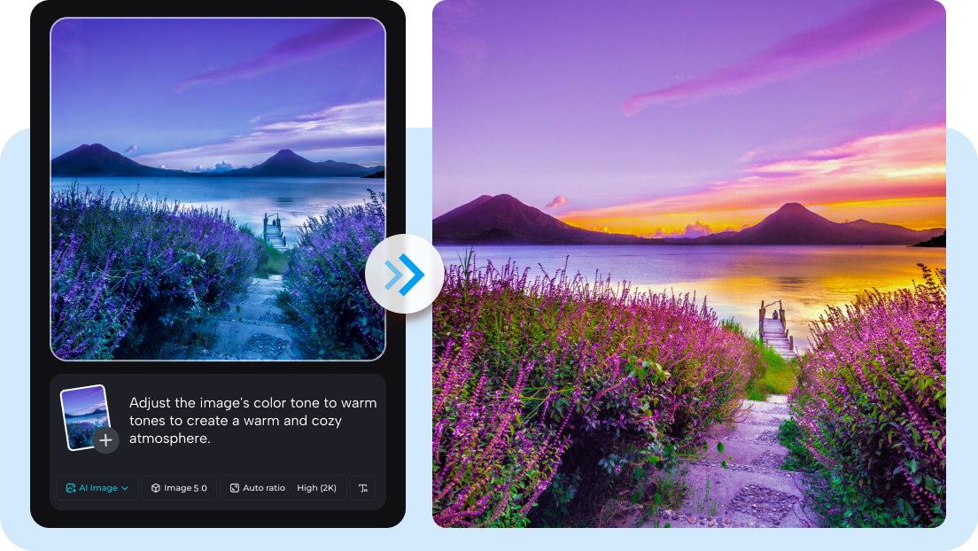 Shift image hue through text prompts using Dreamina 