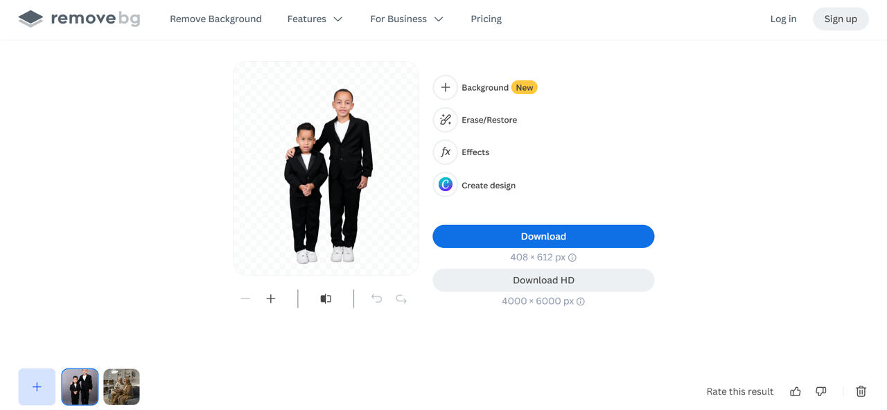 Removing background from picture through Remove.bg