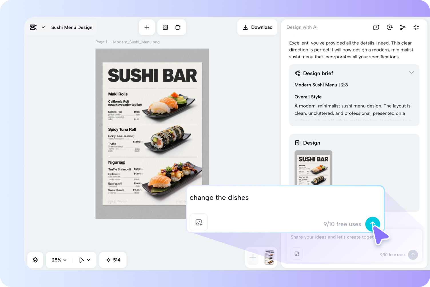 Generate and refine the menu