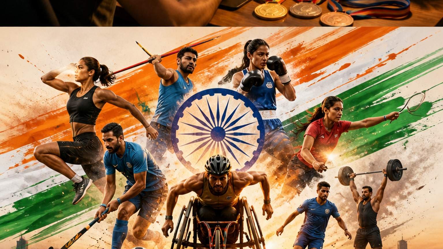 Natural studio portrait of a fictional adult National Sports Day AI Poster Prompts