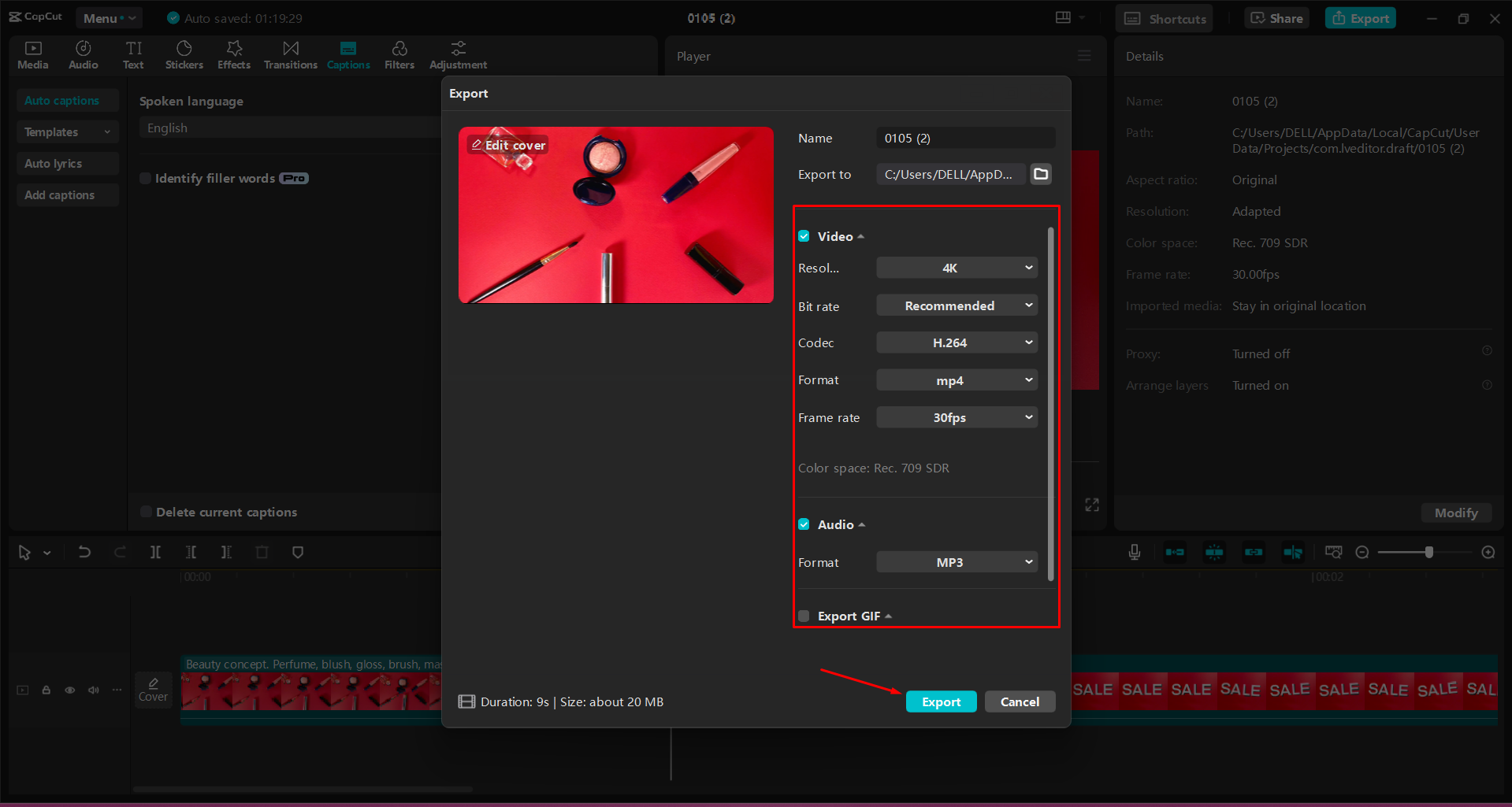 Exporting a video from the CapCut desktop video editor