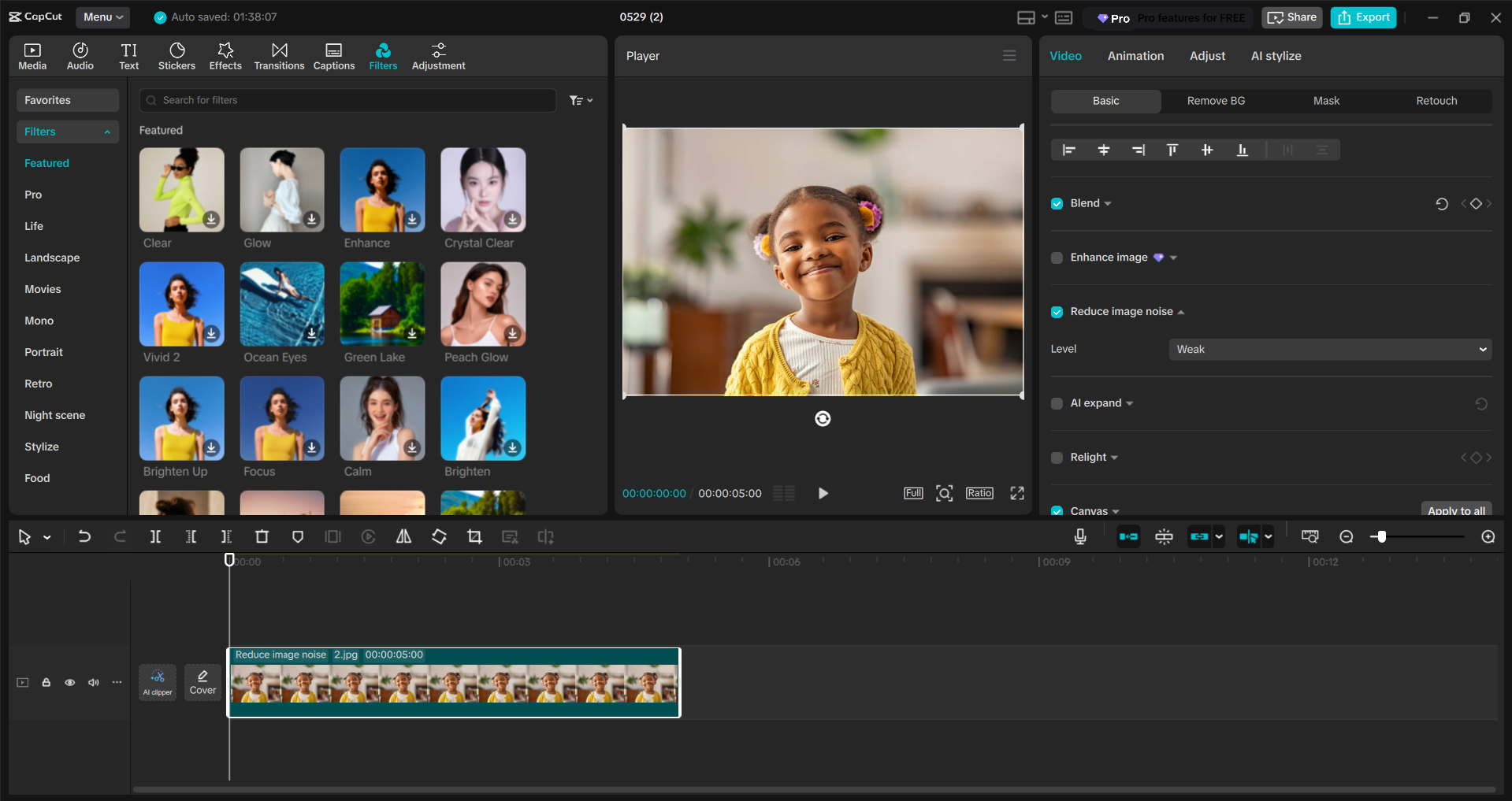 Interface of the CapCut desktop video editor - the perfect free Windows photo editor