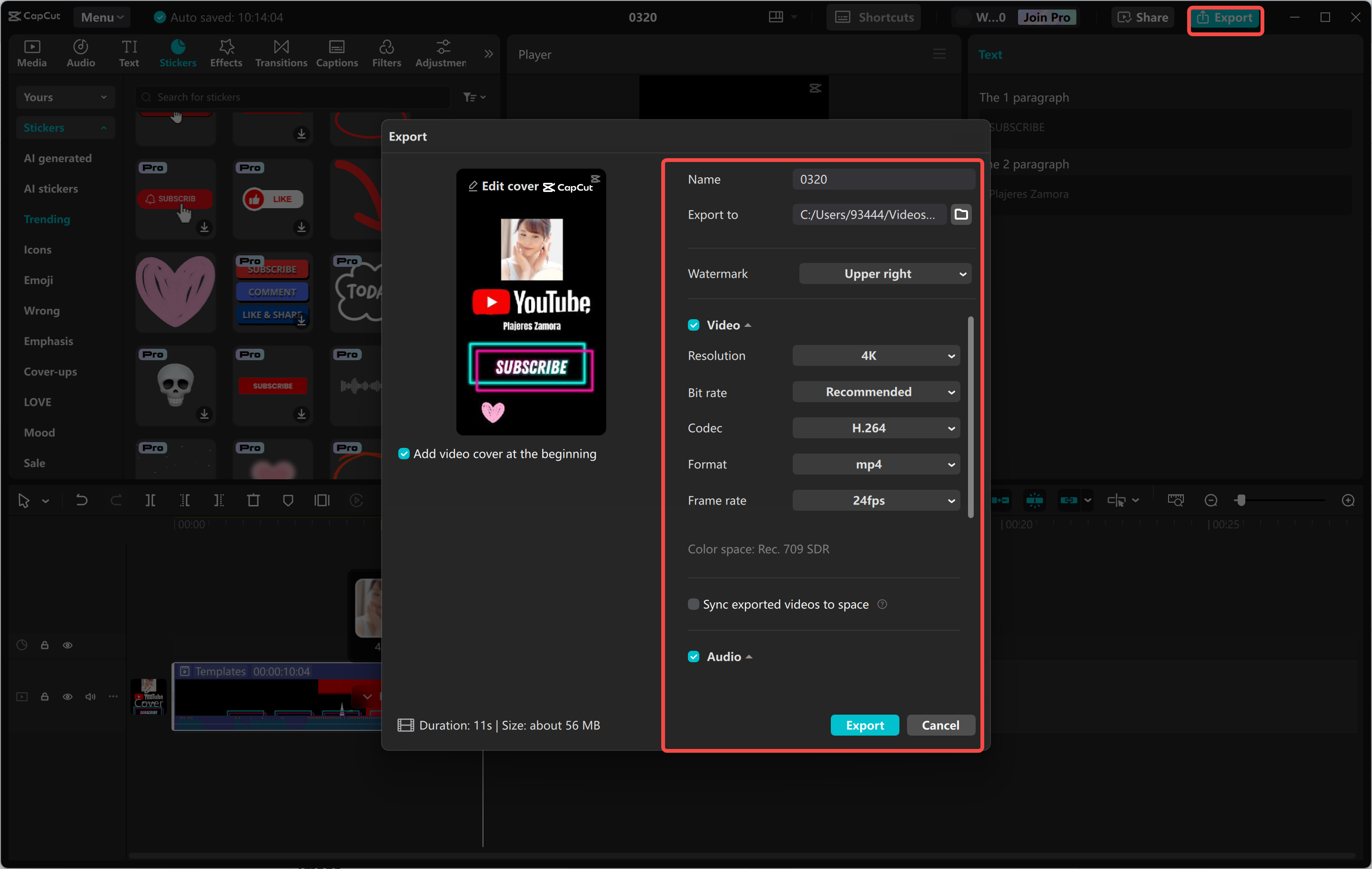 Exporting a video from the CapCut desktop video editor