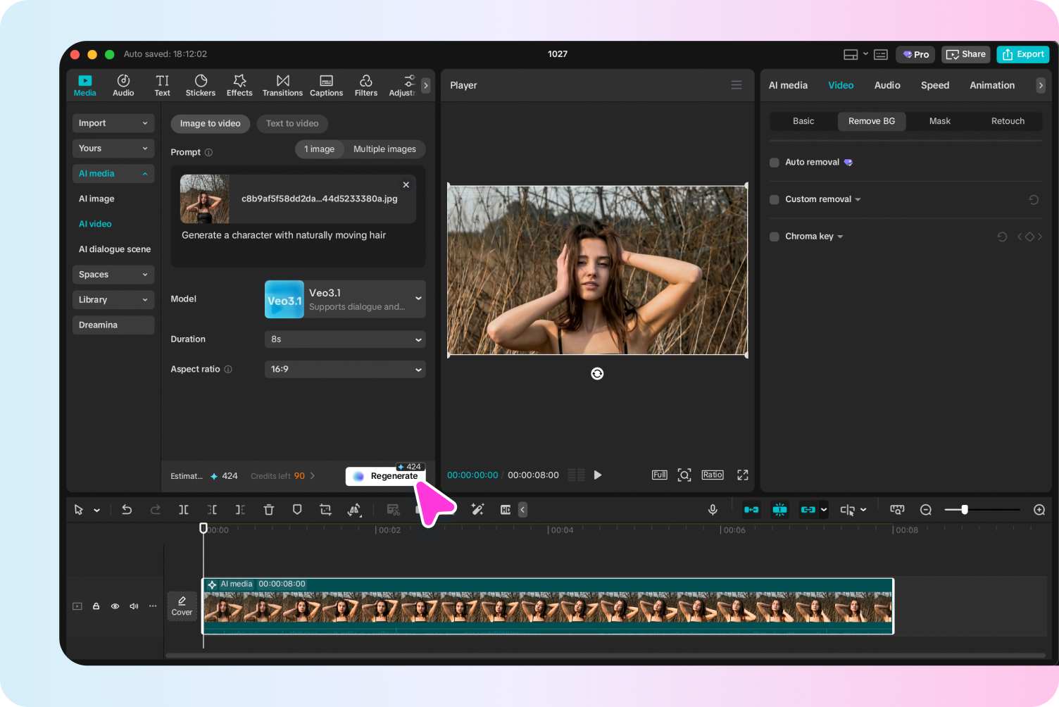 Mengkonversi foto ke video AI di CapCut editor video desktop