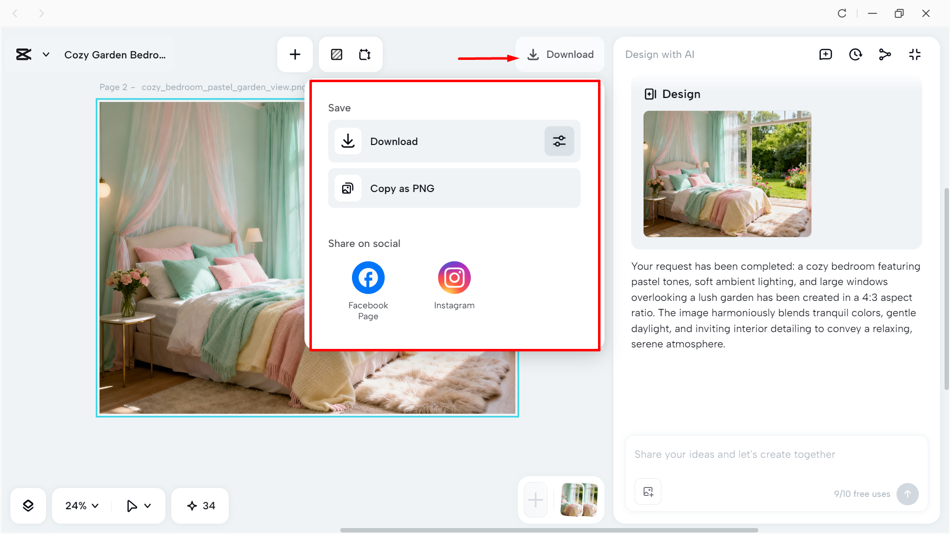 Downloading the final image from the CapCut desktop video editor