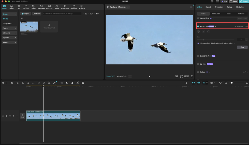 wait for CapCut to process the video