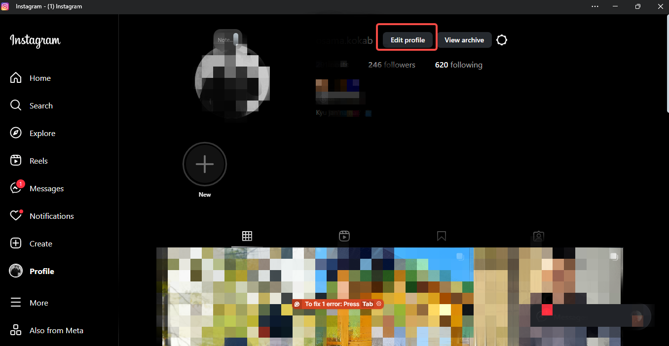 Edit your Instagram profile on desktop