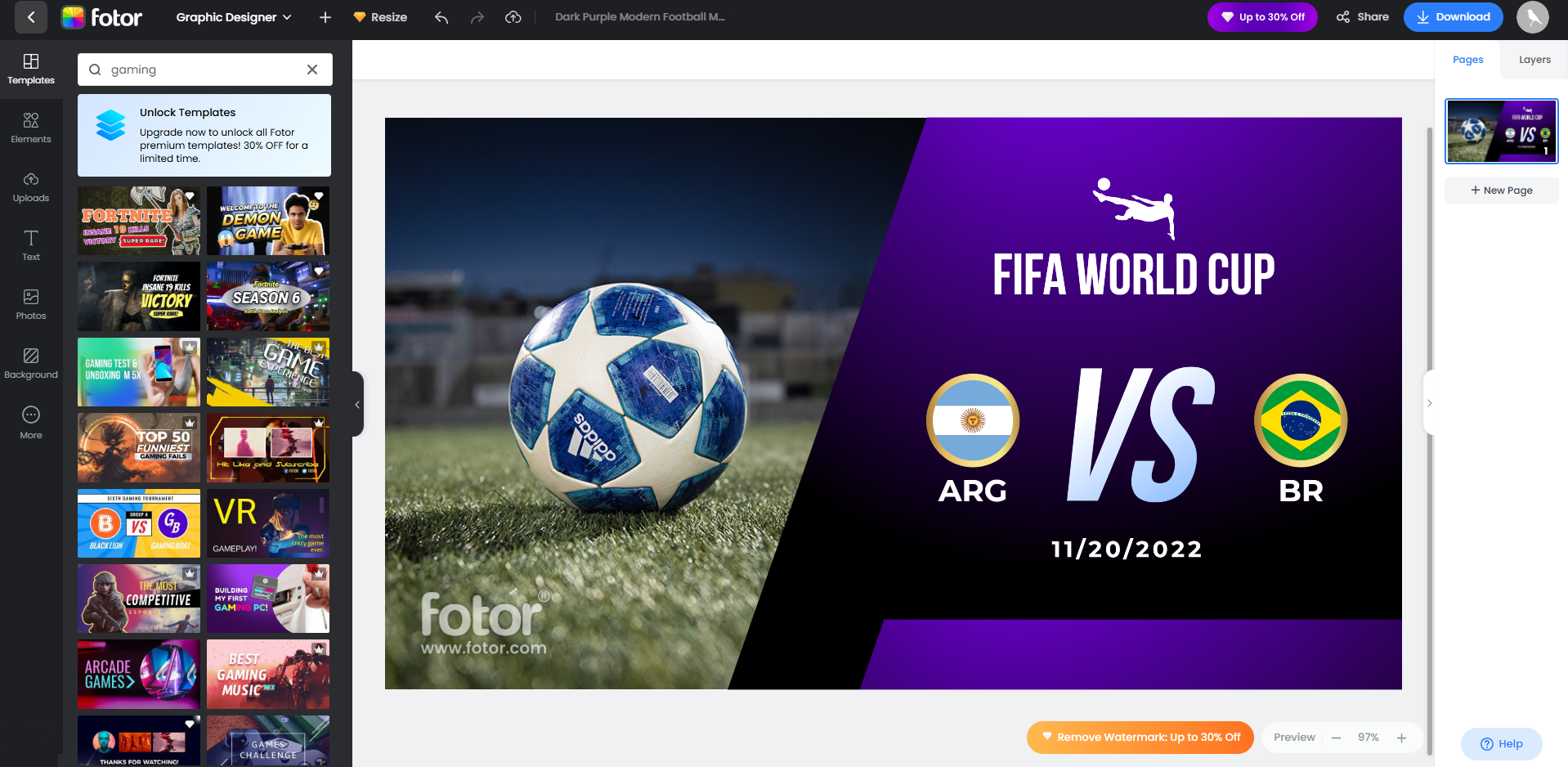 Interface of Fotor - an efficient and free gaming thumbnail creator