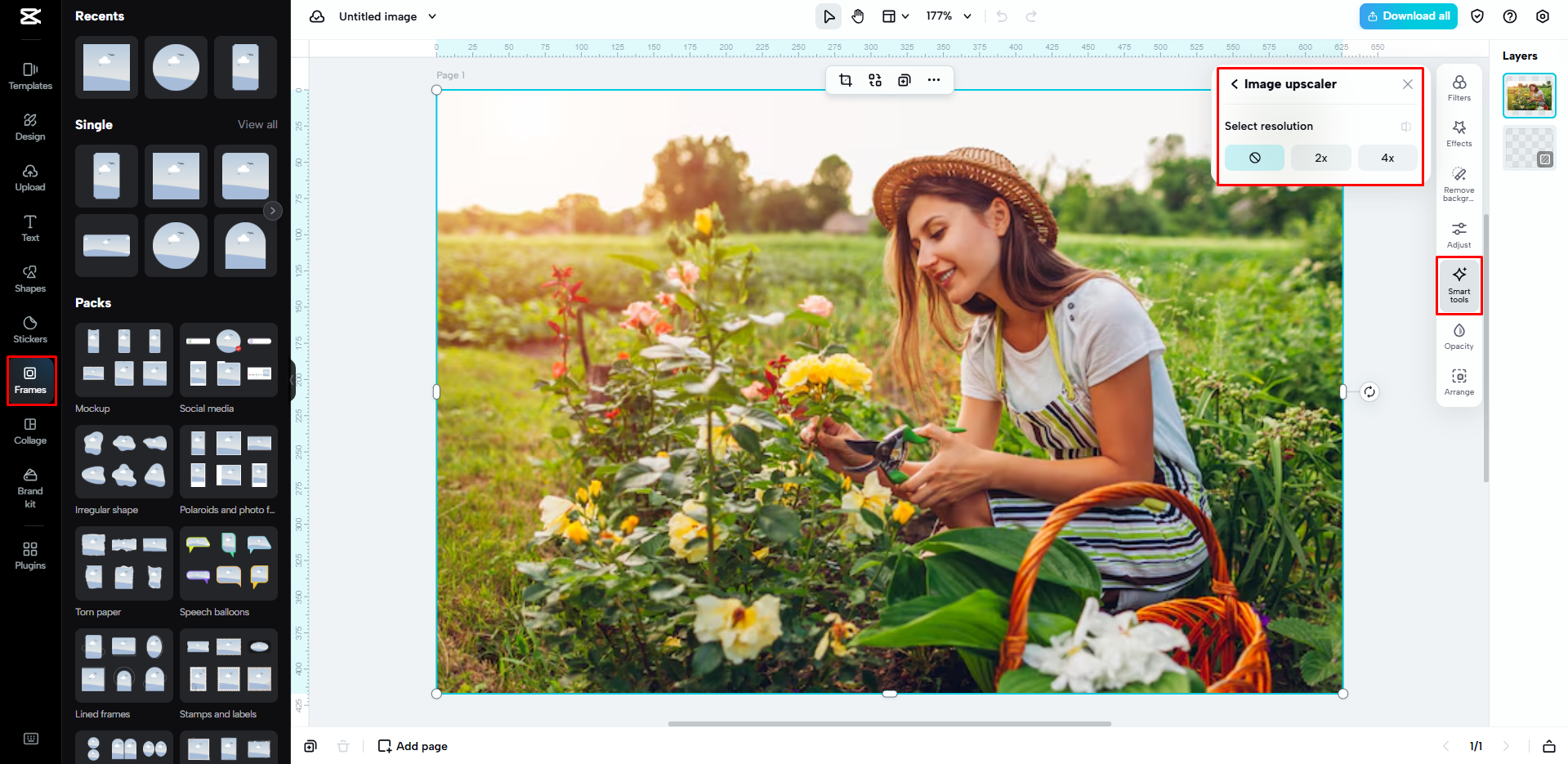 Editing and upscaling the image with AI in CapCut Web