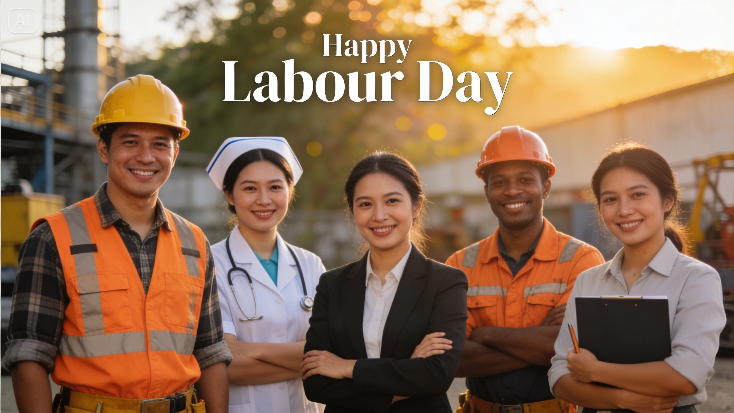 Imagini fotoreale de Ziua Muncii cu iluminare clară, detalii festive și tipografie curată