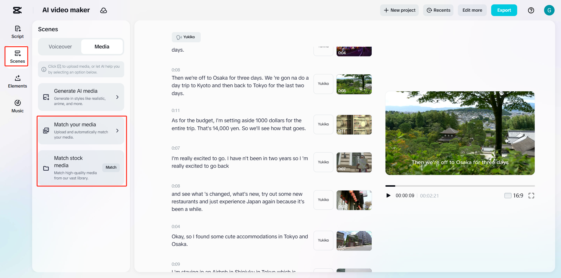 Match stock media to all scenes