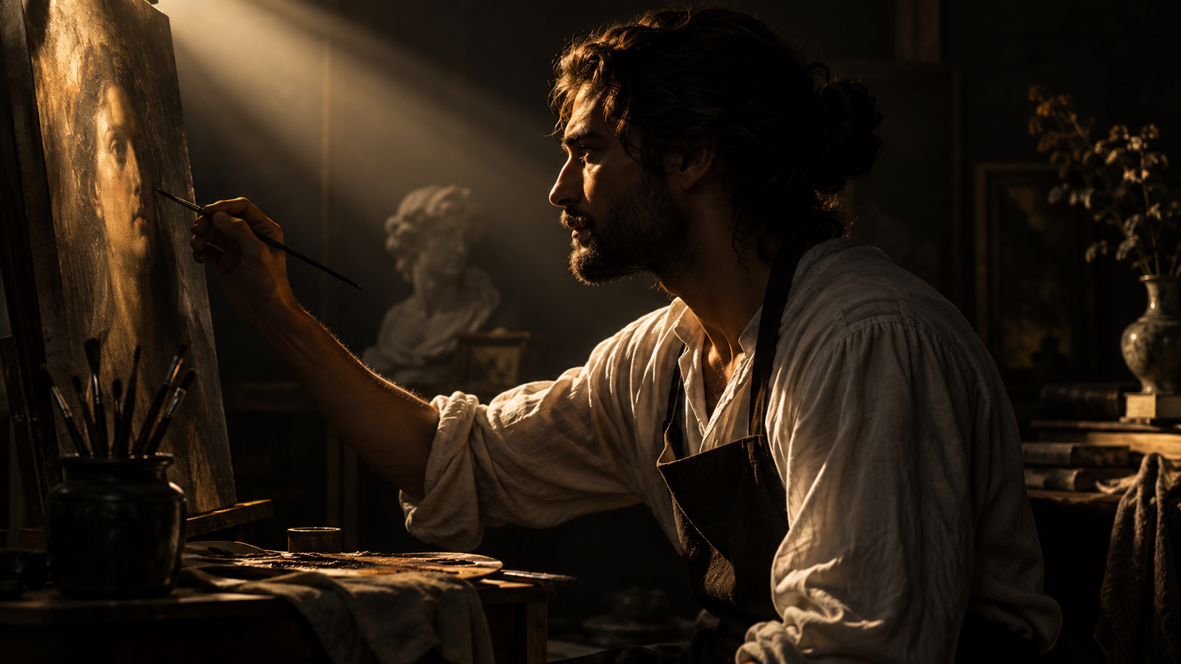 AI chiaroscuro photo prompts feature — Build the core visual