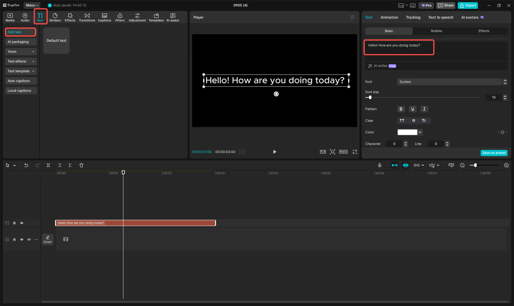 Launch CapCut and add text on the timeline