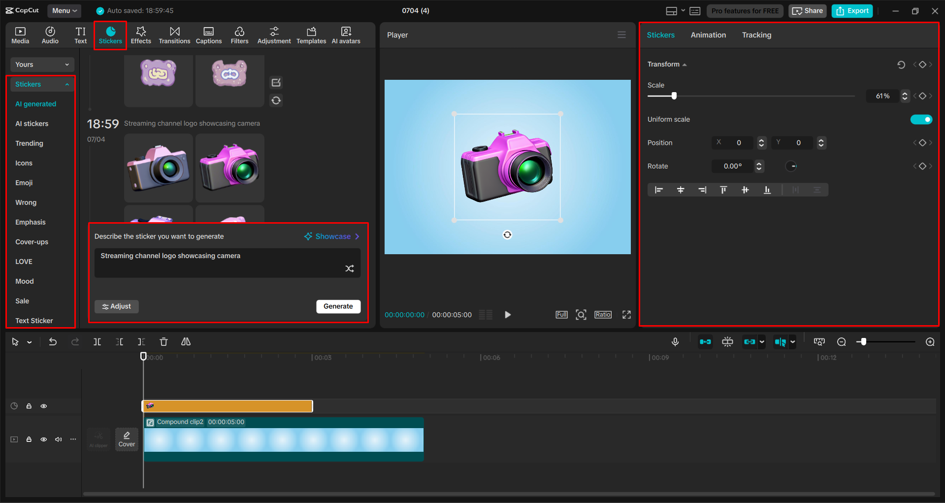 Creating a logo in the CapCut desktop video editor