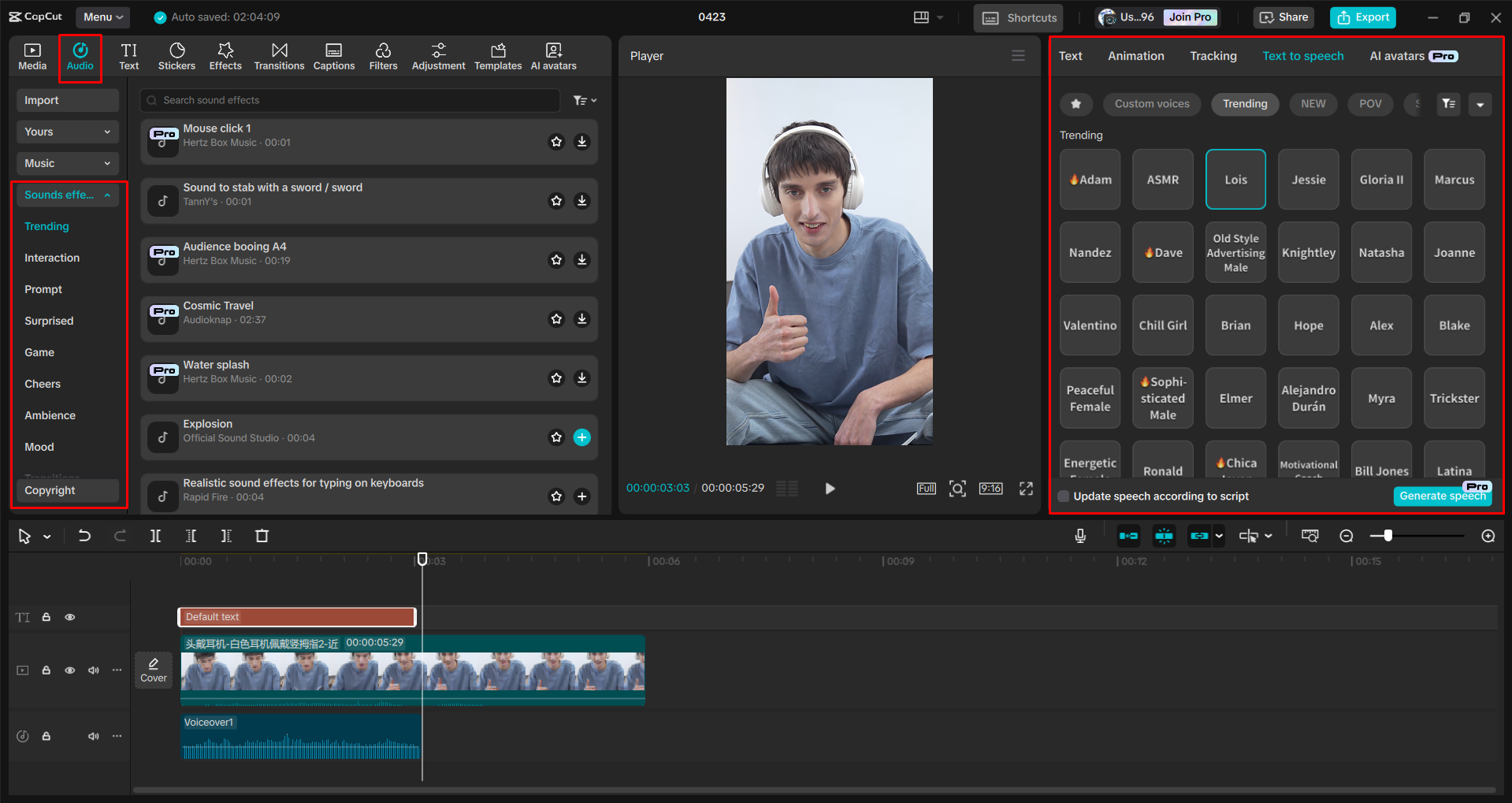 Montage d'une vidéo avec l' CapCut éditeur vidéo de bureau