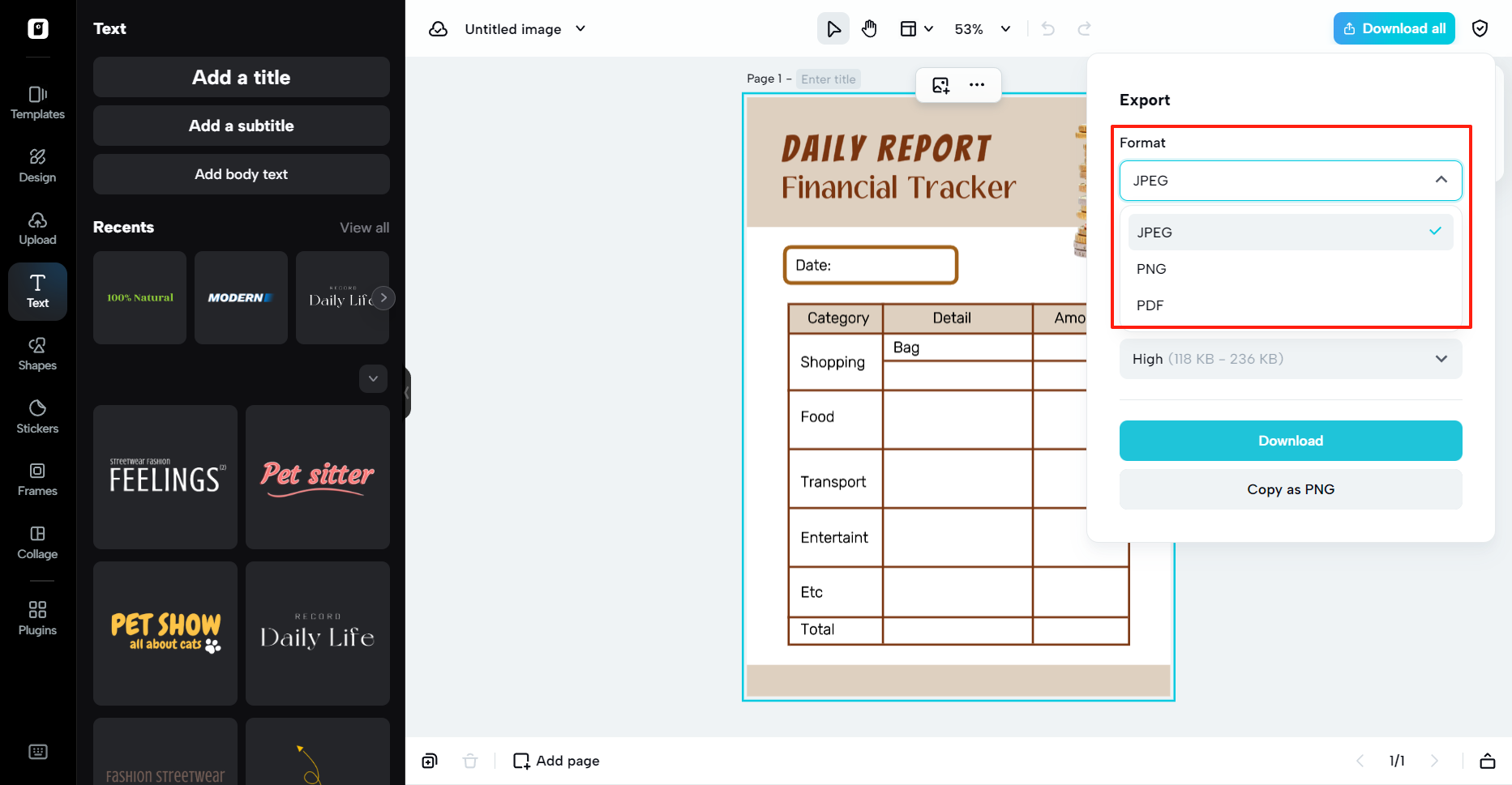 Multi-format export options