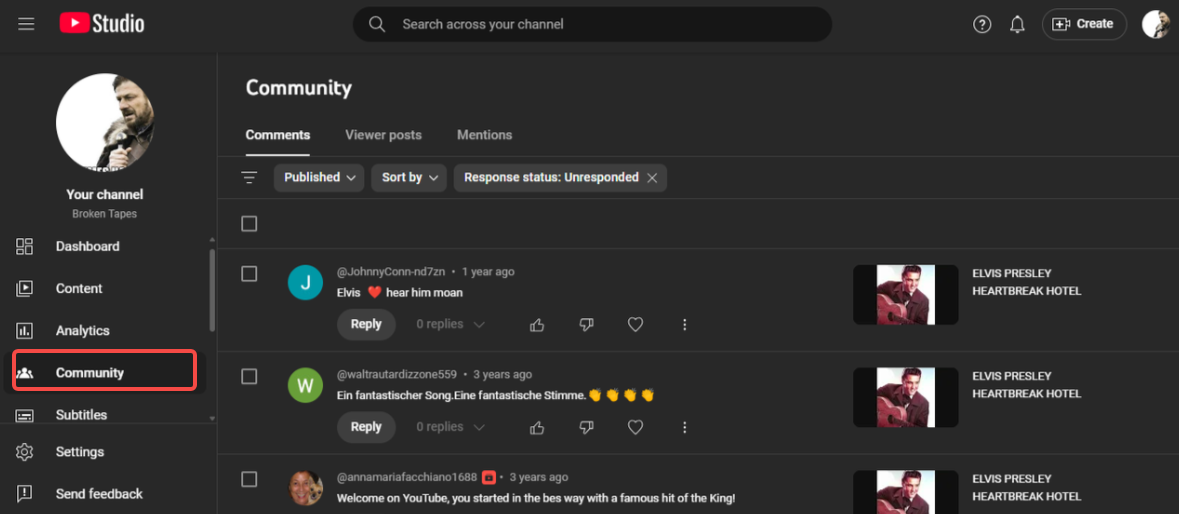 YouTube Community interface