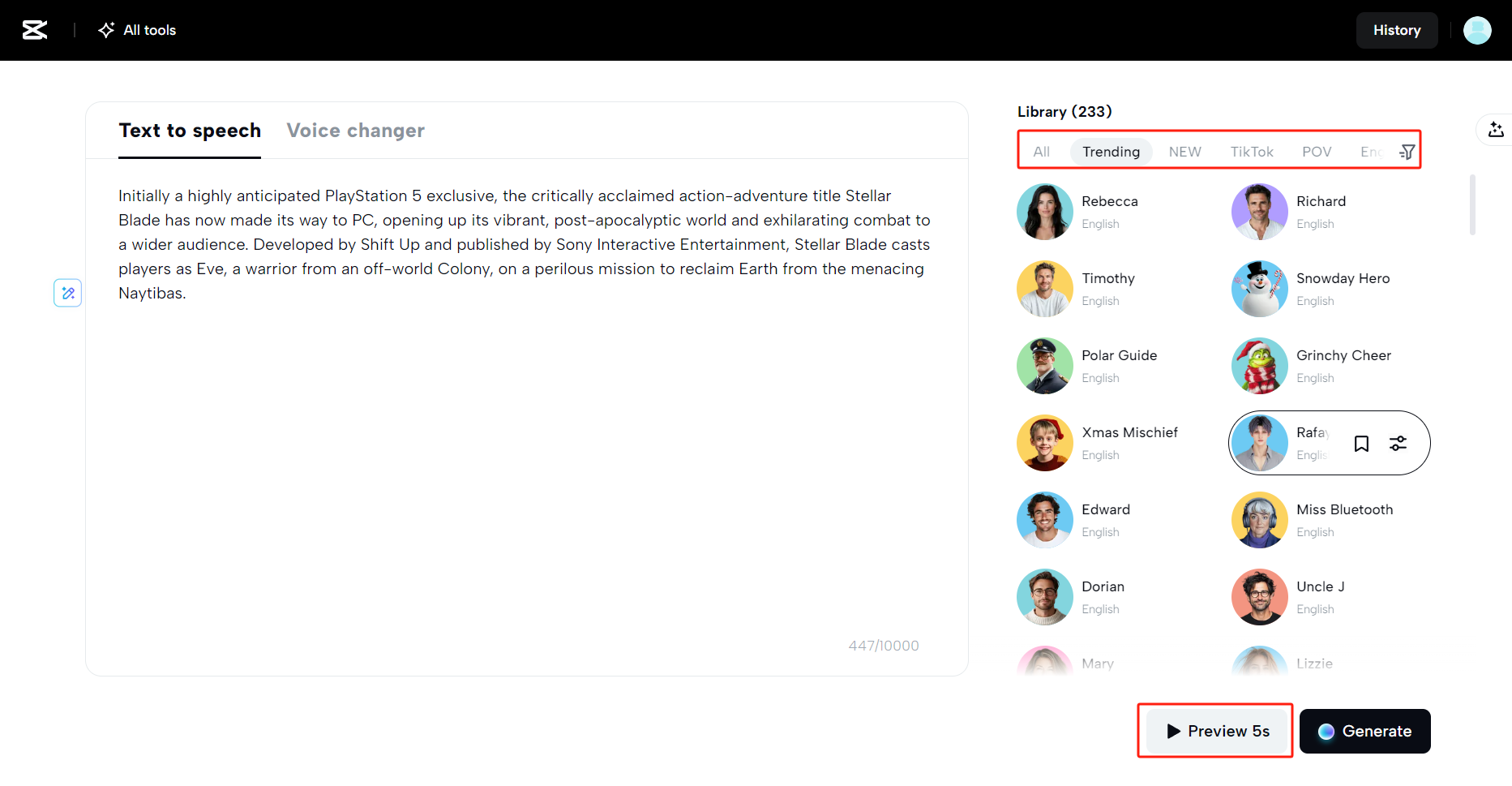 Wählen Sie eine Stimme aus und hören Sie sie sich an