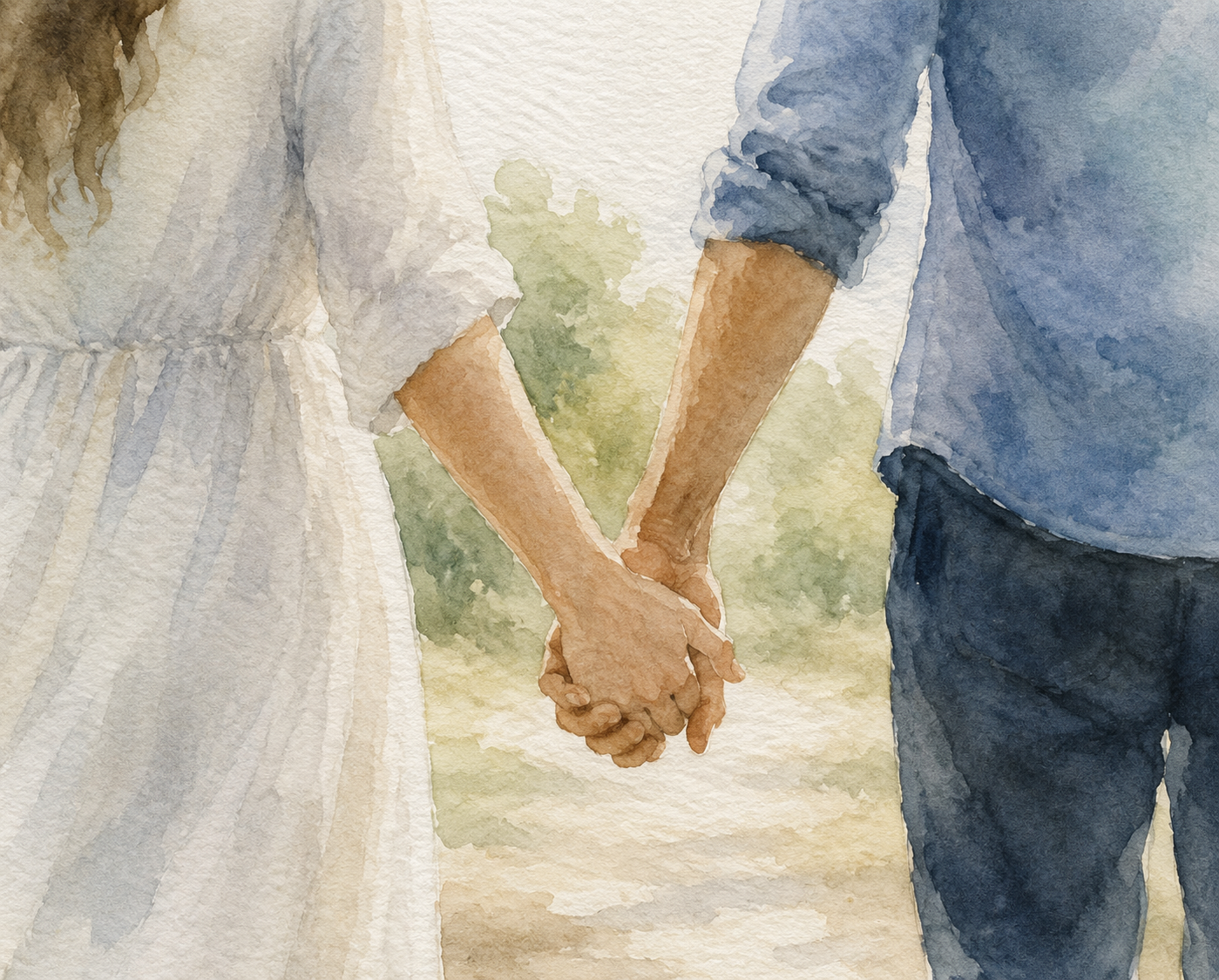 Exemple d'invite de photo de couple d'aquarelle Dreamina 3 : Texture de papier à main