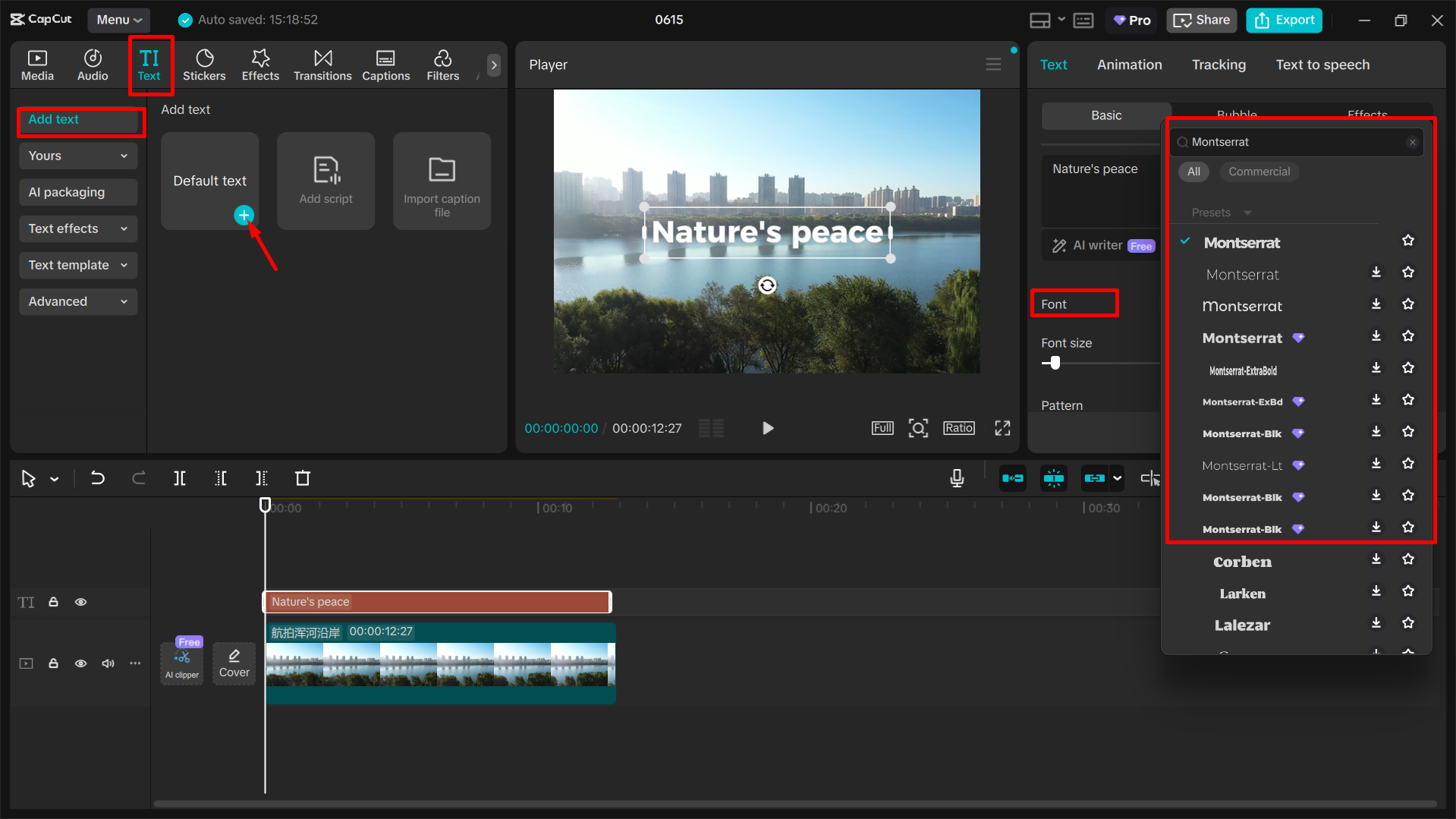 Застосування шрифтів Montserrat у настільному відеоредакторі CapCut