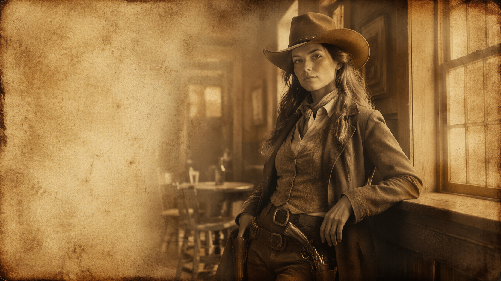 Dreamina Old West Wanted Poster prompt exemplo 1: Sepia Cowboy Portrait